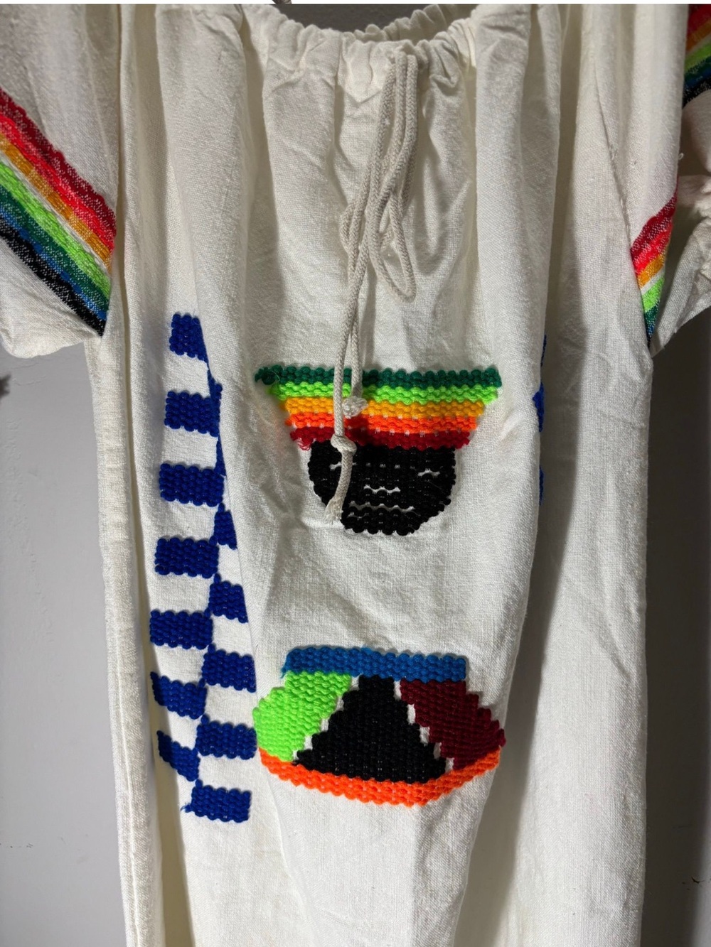 Vintage 1960’s Guatemalan Boho Mexican Ethnic Embroidered Rainbow Dress